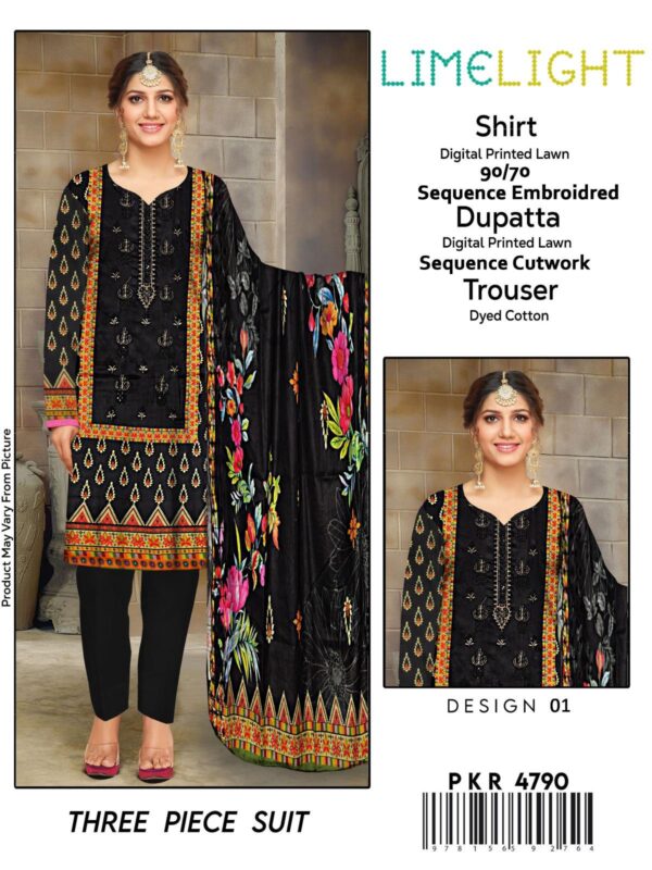 Lime Light Lawn Embroidered 3‑Piece Set | black